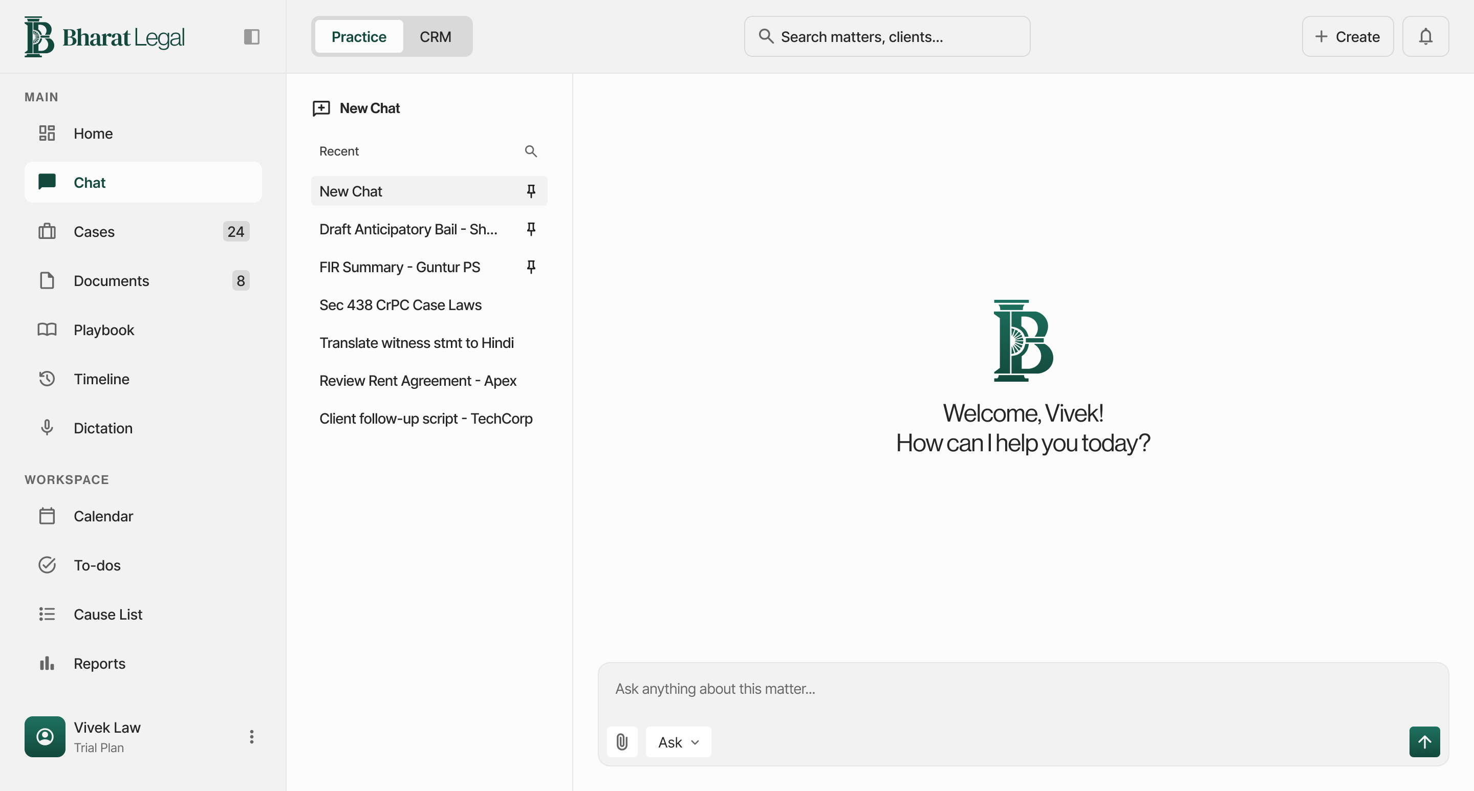 Bharat Legal workspace