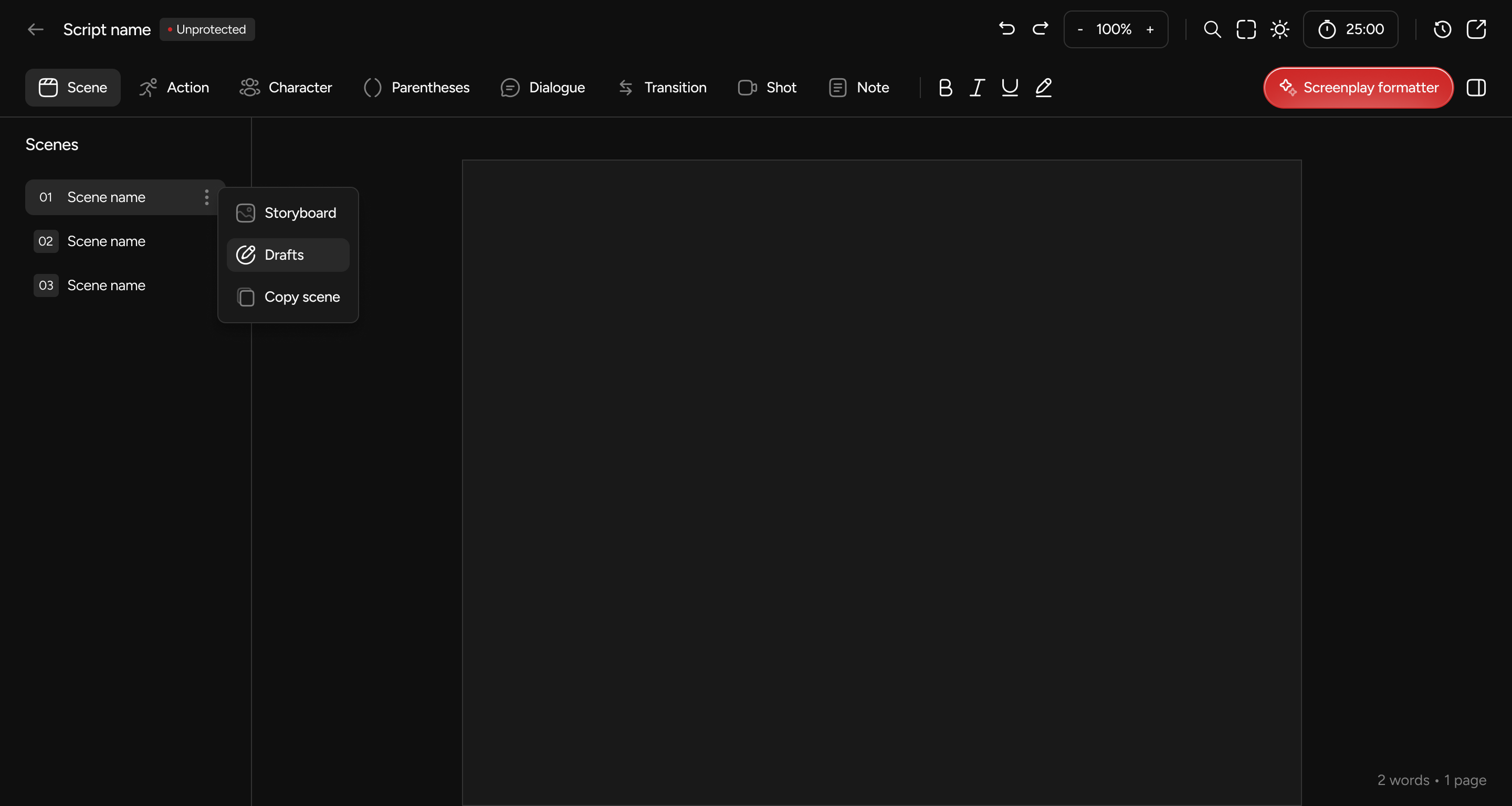 MyLogline script editor