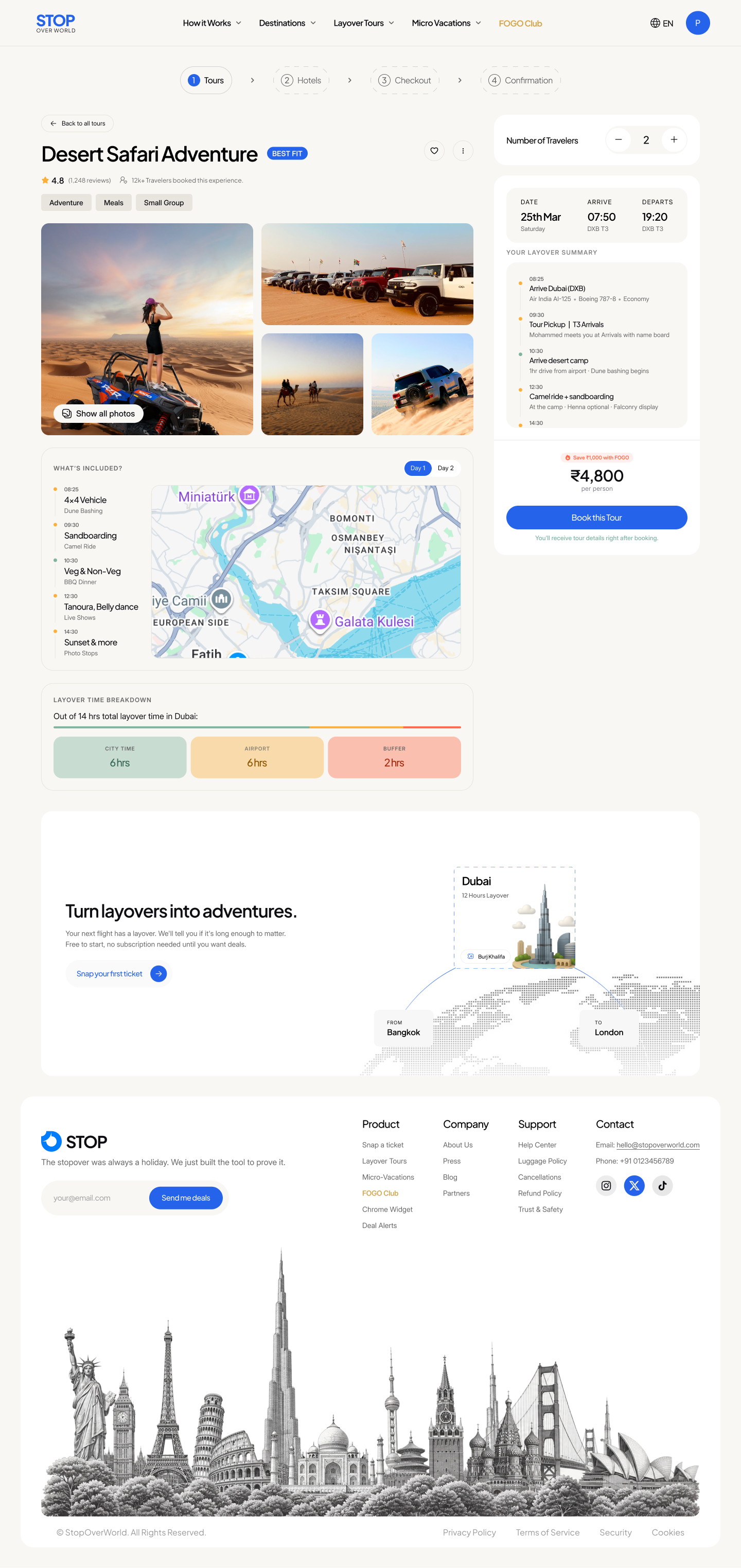 STOP OVER Mobile Booking Interface